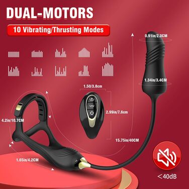 Масажер простати для чоловіків NAIXBTY з кільцем на пеніс, пультом дистанційного керування та телескопічним вібратором. 10 режимів вібрації + режим штовхання. Інтимні іграшки для чоловіків