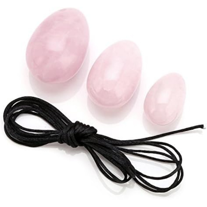 Кристальні Яйця з Рожевого Кварцу для Масажу та Вправ: 3 Розміри, Кристал, Шовкова Шнур