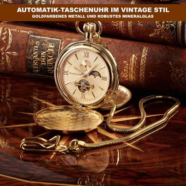 Автоматичний кишеньковий годинник Esprit du Temps золотистого кольору з кришкою-сліпером, мінеральним склом, індикатором дня та ночі та флуоресцентними стрілками