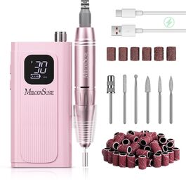 Акумуляторний електричний апарат для манікюру та педикюру MelodySusie SC300F, 30000 об/хв, з LCD-дисплеєм, для гель-лаків та акрилу, рожевий