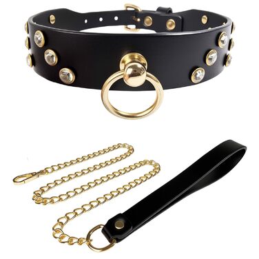 Лідер шкіряне намисто з кільцем O SM регульоване, для пар, дорослих, БДСМ, чорне