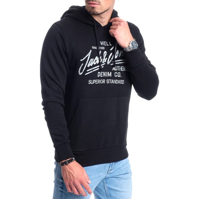 Чоловічий худі Jack & Jones з логотипом, чорний (розмір XL)