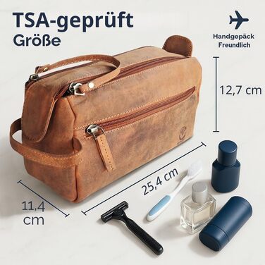 Шкіряна косметичка для чоловіків та жінок, дорожній органайзер для аксесуарів для гоління та гігієни, коричнева