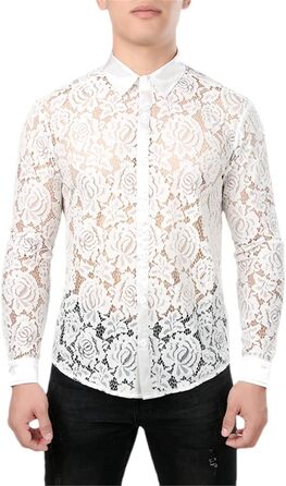 Чоловіча сорочка з сітки Bollrllr, прозора, облягаюча, з мереживом, для вечірок, клубів, випускного, розмір XXL, модель 6