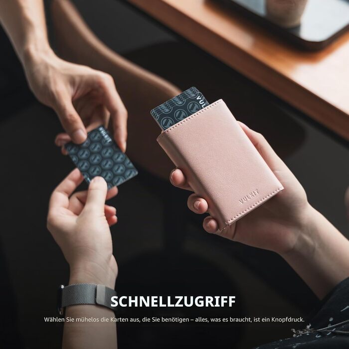 Шкіряний картхолдер VULKIT з RFID-захистом, Pop-Up гаманець з відділенням для купюр, монетницею та вікном для ID (Рожевий)
