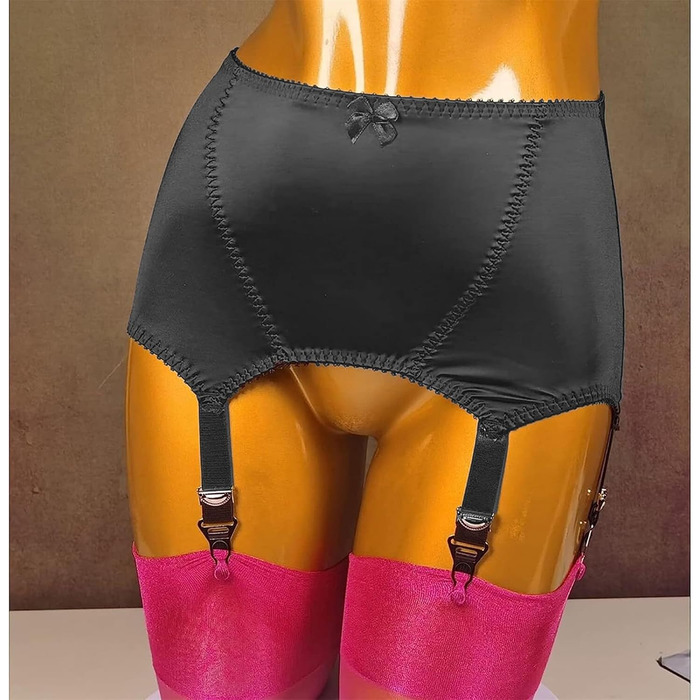 Жіночий корсетний пояс ZHEYDAHOU з 6 реміннів, сатиновий, для панчішних мереживних колготок (чорний, L)