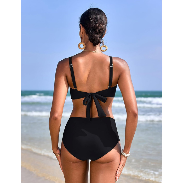 БІКІНІ жіночий комплект з високою талією, шорти з животом, пуш-ап, двочастинний купальник, сексуальний V-подібний виріз, модна пляжна мода, чорний