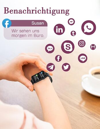 Смарт-годинник для жінок 1.47'' Fitness Tracker: моніторинг пульсу, SpO2, сну, крокомір, відстеження менструального циклу, сповіщення дзвінків та WhatsApp, сумісний з Android та iOS, чорний
