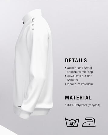 Спортивна куртка JAKO One унісекс із переробленого поліестеру з функцією Keep Dry для тренувань та відпочинку, біла, розмір XL