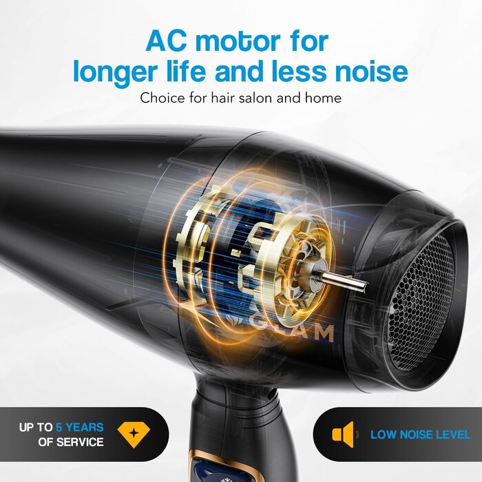 Професійний фен для волосся GLAM Profi 2300W з іонізацією, AC-мотором, дифузором та концентратором