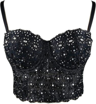 Чорний бюстгальтер-корсет з мережива та стразів Ellacci, топ-кроп, бюстгальтер, мереживний, сексуальний, чорний