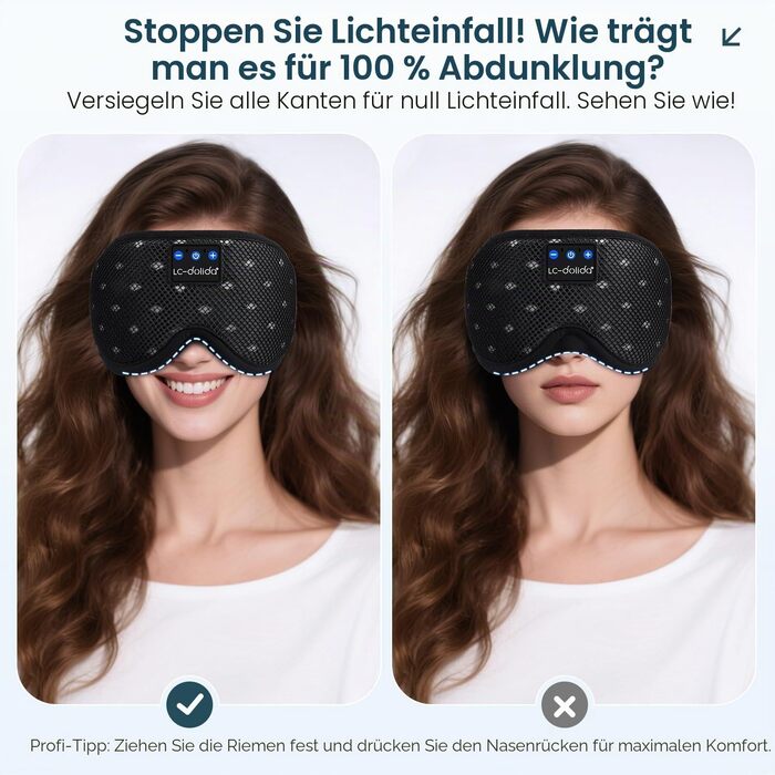 Bluetooth маска для сну з навушниками LC-dolida, повна блокировка світла, м'яка тканина (Jet Black)