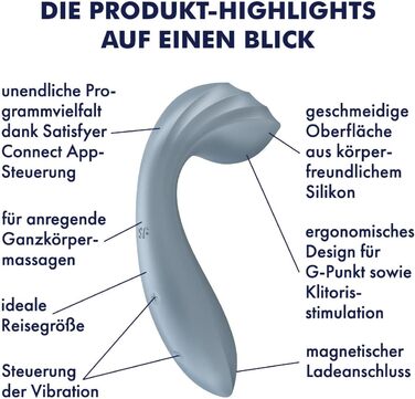 Satisfyer Mini Wand-er Connect App: вібратор для тіла з Bluetooth та керуванням через додаток | Водонепроникний (IPX7) | Компактний дизайн сірого кольору | Стимуляція G-точки та клітора для жінок