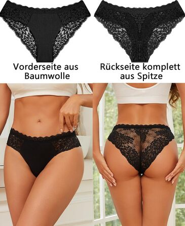 Сексуальні жіночі труси-сліпи XL, бавовна, мереживо, дихаючі, 6 шт. (чорний)