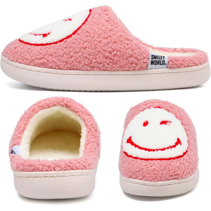 Зимові домашні капці SMILEYWORLD® з ефектом пам'яті Memory Foam, м'які плюшеві пантофлі для жінок та чоловіків, біло-рожеві, розмір 38/39 EU