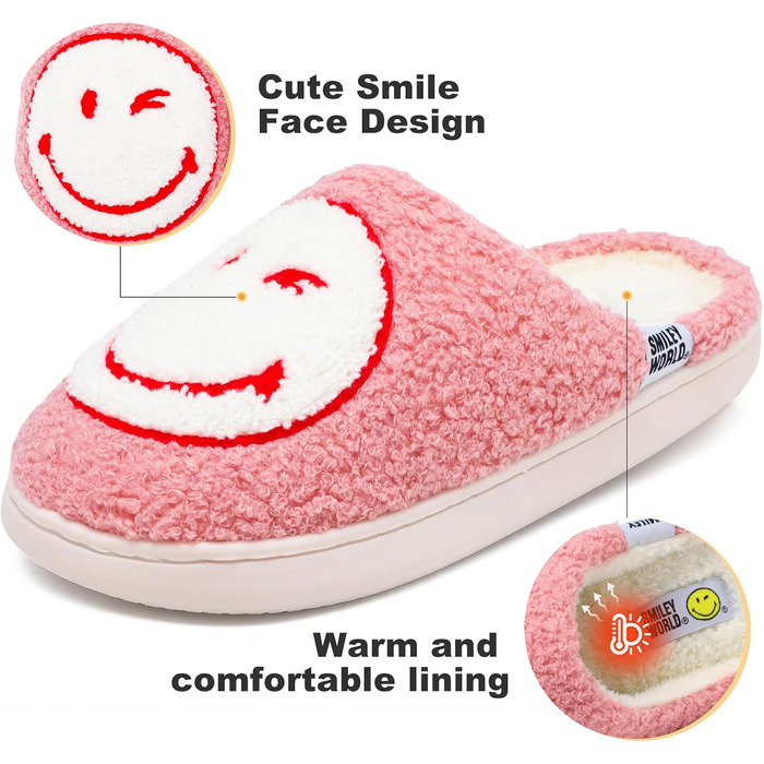 Зимові домашні капці SMILEYWORLD® з ефектом пам'яті Memory Foam, м'які плюшеві пантофлі для жінок та чоловіків, біло-рожеві, розмір 38/39 EU