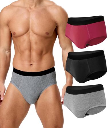 Труси для чоловіків BEENIUBEE від нетримання, 3 шт., бавовна, вбудований всмоктуючий шар, 150 мл, багаторазові, для чоловіків (2XL, багато кольорів)