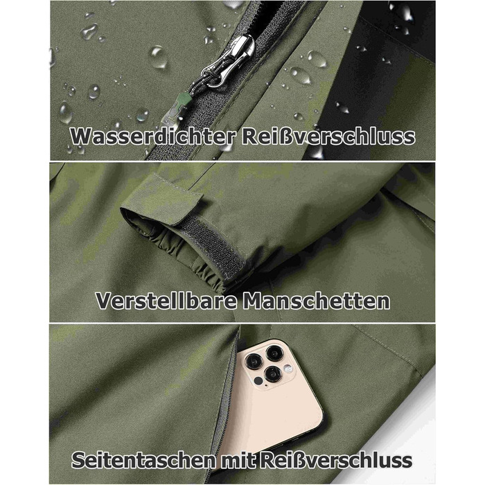Чоловіча водонепроникна вітрівка Regenjacke — легка outdoor-куртка для походів, їзди на велосипеді та бігу, колір Armygreen (армійський зелений)