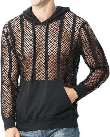 Чоловіча сітчаста сорочка з довгим рукавом, прозора, для вечірок та клубів