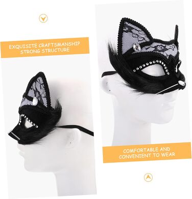 Маска котячого обличчя Holibanna для Хелловіну, 8 шт. - чорна маска, маска для карнавалу, плюшеві маски з мереживом