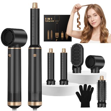 Мультистайлер для волосся 5 в 1 Haarstyler 1000W: фен-щітка, гофре, вирівнювач та насадки для завивки, білий