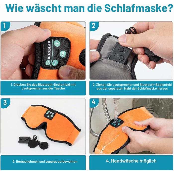 Bluetooth-навушники-маска для сну Schlafkopfhörer, 3D маска на очі з HD-стереодинаміками, регульована та миюча, для сну на боці, подорожей, йоги та медитації, помаранчева