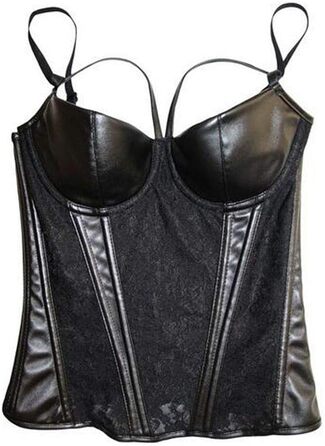 Корсет- бюстгальтер Чені в стилі стимпанк готичний з мережива та штучної шкіри, чорний, розмір S-6XL