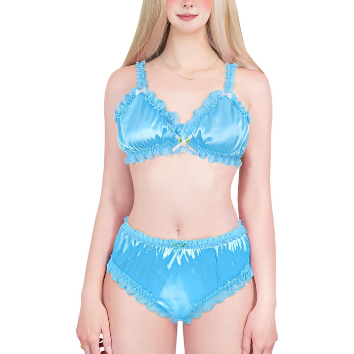 Набір спідньої білизни LittleForBig Sissy з мереживом та рюшами, блакитний, 4XL