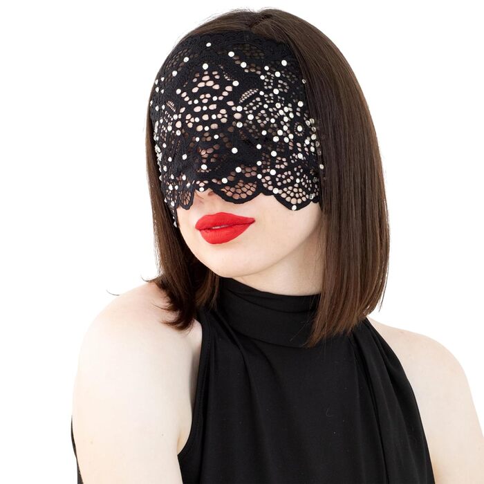Чорна маска на обличчя з мереживом та стразами для жінок, елегантна венеціанська маска для маскараду, карнавалу, косплею, Хелловіну, Марді Гра, костюмованих вечірок (Чорний (Чіткі стрази))