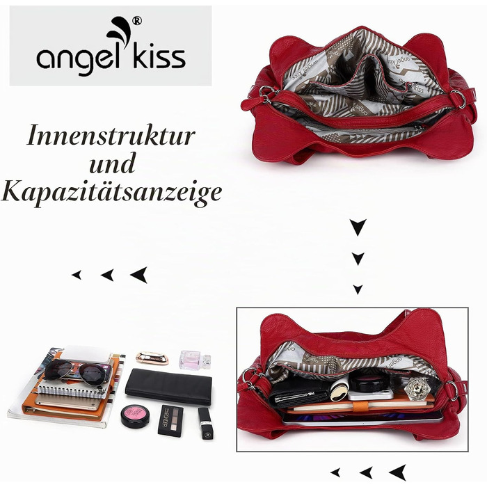 Жіноча сумка-хобо Angelkiss: велика сумка через плече для щоденного використання та подорожей, червона (Getaway Solids)