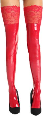 Шкарпетки 7Heaven Rote з ефектом вологого блиску, мереживом, для жінок, самопідтримувані, еластичні, червоні, L-XL