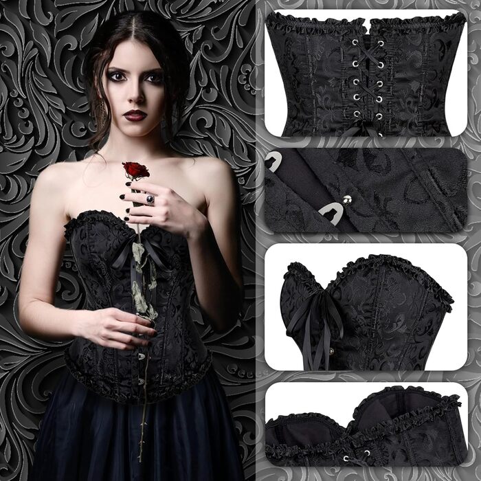 Корсет-топ для повних грудей, чорний: готичний корсет, бюстєль, бодішейпер M-L