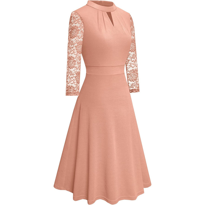 HOEYEE Елегантне сукня-максі з мереживом та вирізами, ретро-стиль, для вечірок та коктейльних подій (XL, Blush)