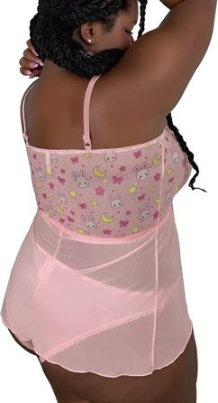 Нічна сорочка-комбінезон LittleForBig з мереживом, рожева, 4XL