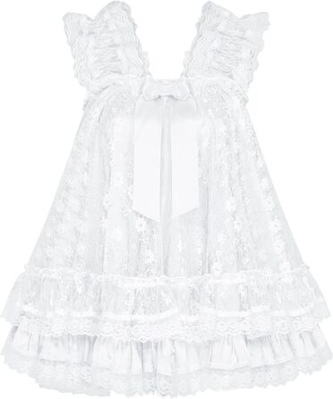 Нічна сорочка-бабідол Satini Dessous з рюшами та мереживом, Cosplay, XXL, білий колір