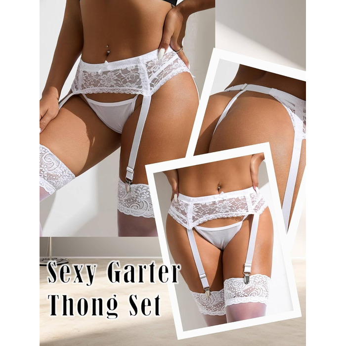 Комплект спідньої білизни Comeondear з ремінцями: 4 кліпси, великі розміри XL-XXL. Прозорий мереживний стрінг, широкі лямки, стріп-гуртel.