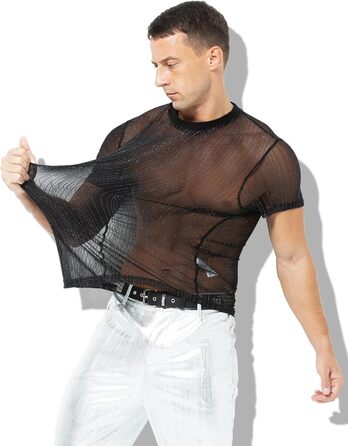 Чоловіча футболка Casey Kevin Herren з прозорою тканиною, коротким рукавом, чорна - Sparkle & Shine