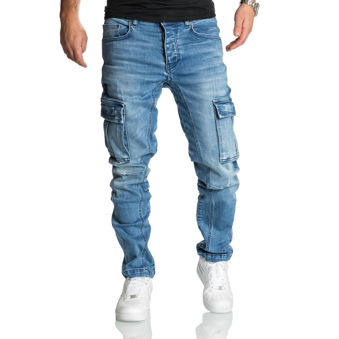 Чоловічі джинси-карго REPUBLIX Regular Slim Denim Destroyed, світло-блакитні (40W / 34L)