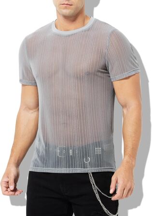 Прозора футболка Casey Herren з блискітками, короткий рукав, круглий витон, клубний стиль, сірий (M, D3-grau)