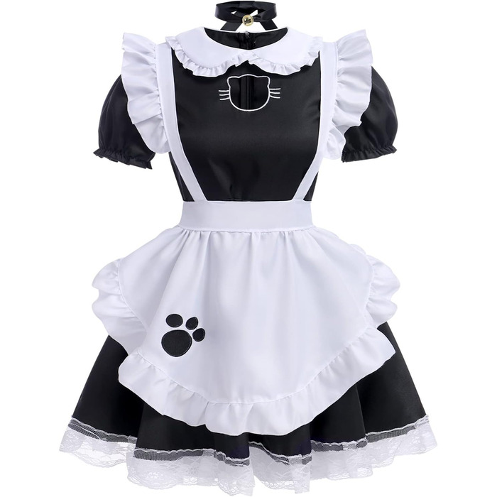 Костюм для косплею: сукня горничної, аніме, чорний, з вушками та рукавичками (5XL)
