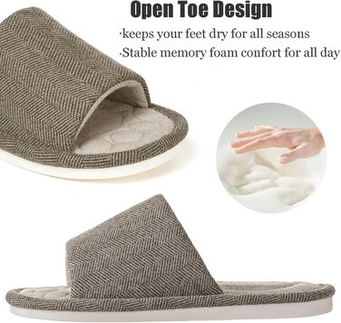 Унісекс домашні капці Dokela з ефектом пам'яті (Memory Foam), дихаючі бавовняні тапочки з відкритим носком, протиковзкі, коричневі, розмір 37/38 EU
