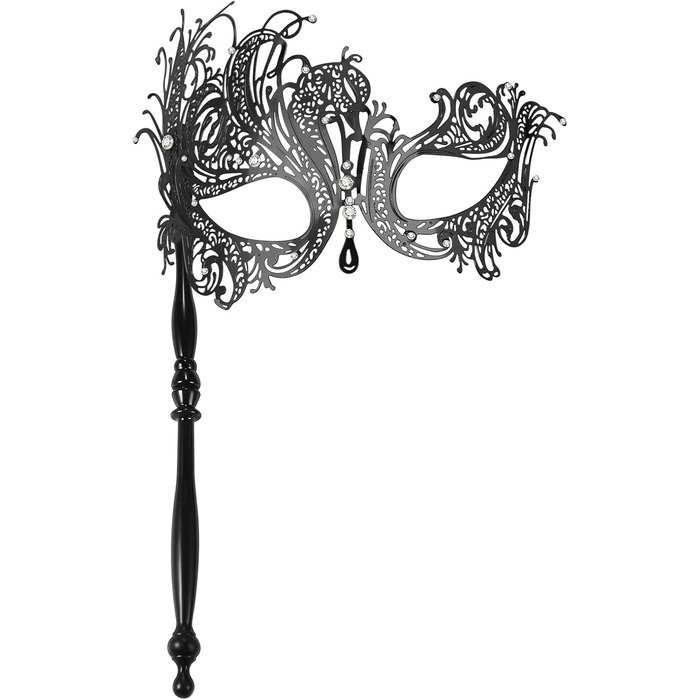 Венеціанська маска JewelryWe з держальником для жінок, металева маска з кристалами для маскараду, аксесуар до костюма для Хелловіну, карнавалу, вечірки, маскараду (чорна)