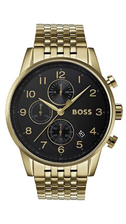 Чоловічий годинник BOSS Chronograph Quartz серії Navigator зі сталевим міллезе-браслетом або шкіряним ремінцем, сріблястий/чорний