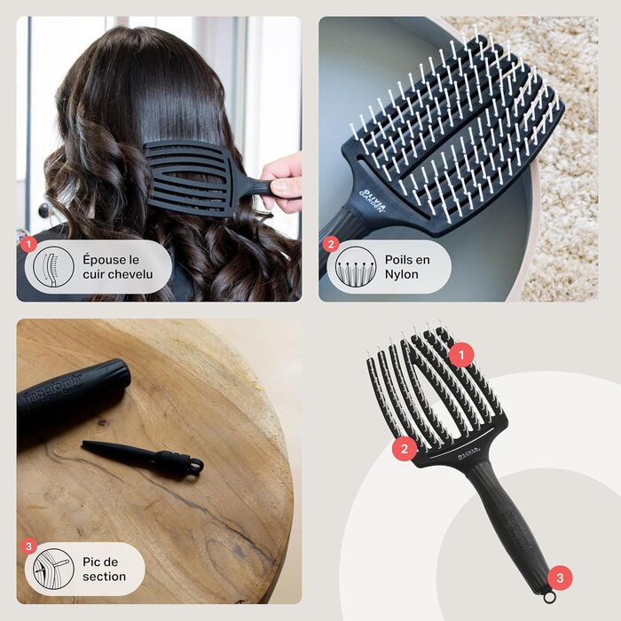 Щітка для волосся Olivia Garden Fingerbrush Care Iconic з нейлоновими щетинами для розплутування та стайлінгу, чорна, Large