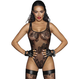 Прозорий жіночий боді з мережива, чорний з вишивкою, стрінг-боді з широкими бретелями, еластичний, розмір S, чорний