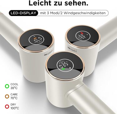 Професійний фен для волосся Parwin Pro Beauty Air-Sonic з HD-LED дисплеєм, безщітковим мотором 110,000 RPM та іонізацією (200 млн негативних іонів), швидка сушка 25м/с, Champagne Silver