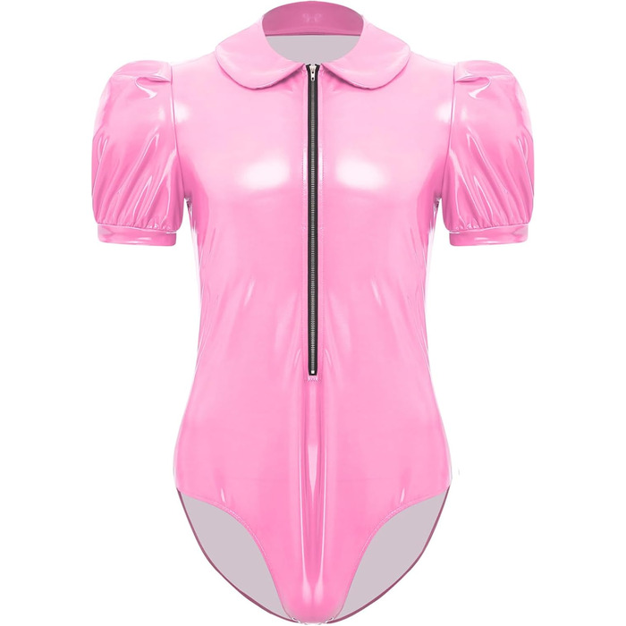 Боді чоловіче Sywiyi з короткими рукавами, лакована шкіра, блискавка, піжама, клубний одяг (рожевий, 3XL)