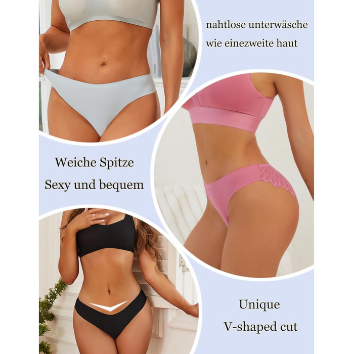Набір трусиків FINETOO Seamess Sips: 6 шт. мереживні трусики, трусики-хіпстері, V-подібний вигин, S-X (C-6er, XL)