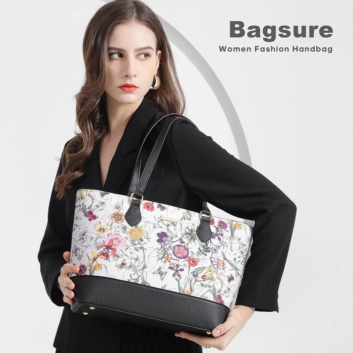 Жіночий набір сумок Bagsure (4 предмети) з квітковим принтом: сумка на плече, гаманець та аксесуари