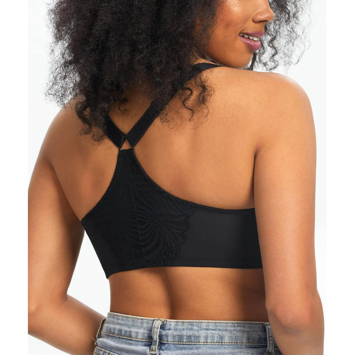 Чорний бюстгальтер BH 85C для великих грудей, класичний, з підтримкою, квітковий принт, без пуш-ап, закритий спереду